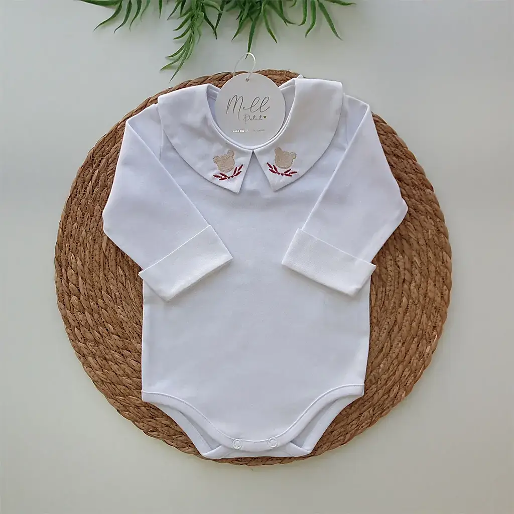 Body Gola  Bordada Arredondada com Punhos