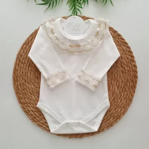 Body Gola e Punhos com Renda Dourada