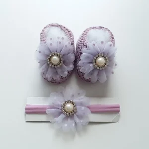 Sapatinho Aplique Flor e Strass com faixinha