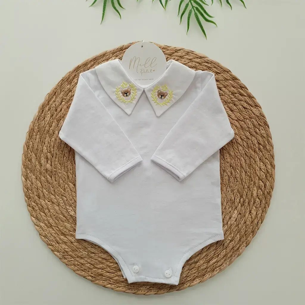 Body Ponta V Bordado Ursinho