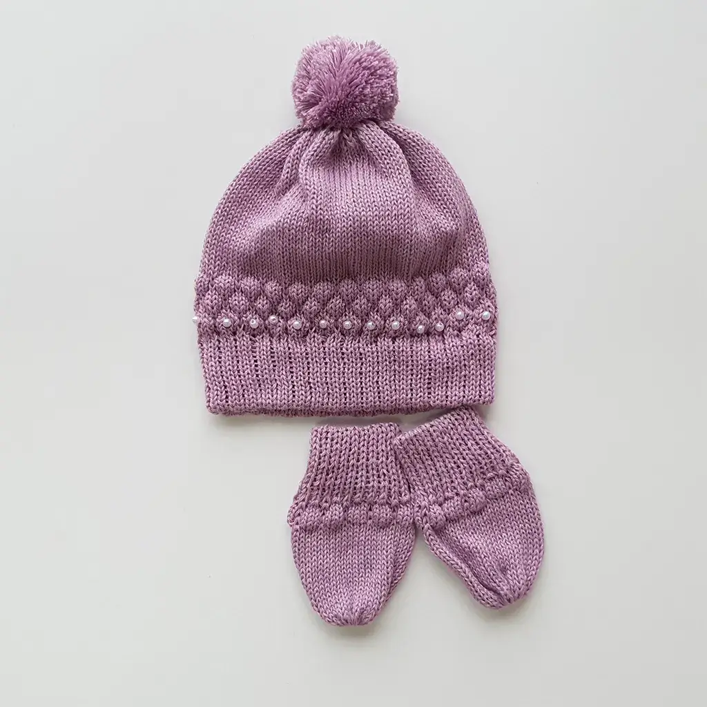 Kit touca e luvinhas Pérolas