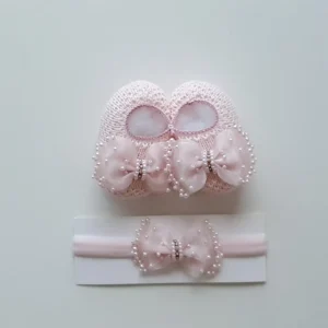 Sapatinho com laço e Mini Pérolas com faixinha