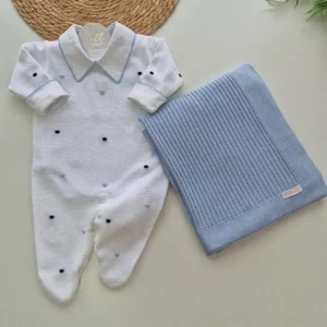 Kit Poá Relevo - Manta Azul Bebê