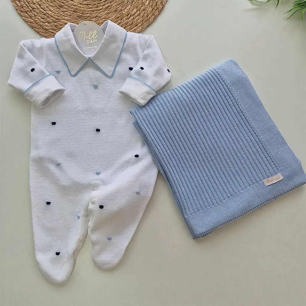 Kit Poá Relevo - Manta Azul Bebê